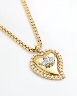 Pearl Heart Gold Logo Necklace