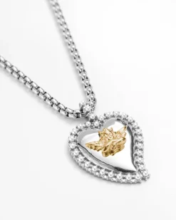 Pearl Heart Silver Logo Necklace