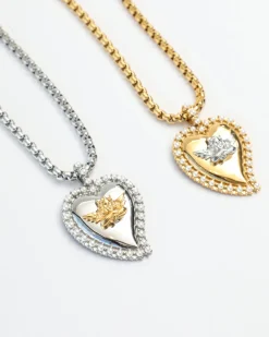 Pearl Heart Silver Logo Necklace